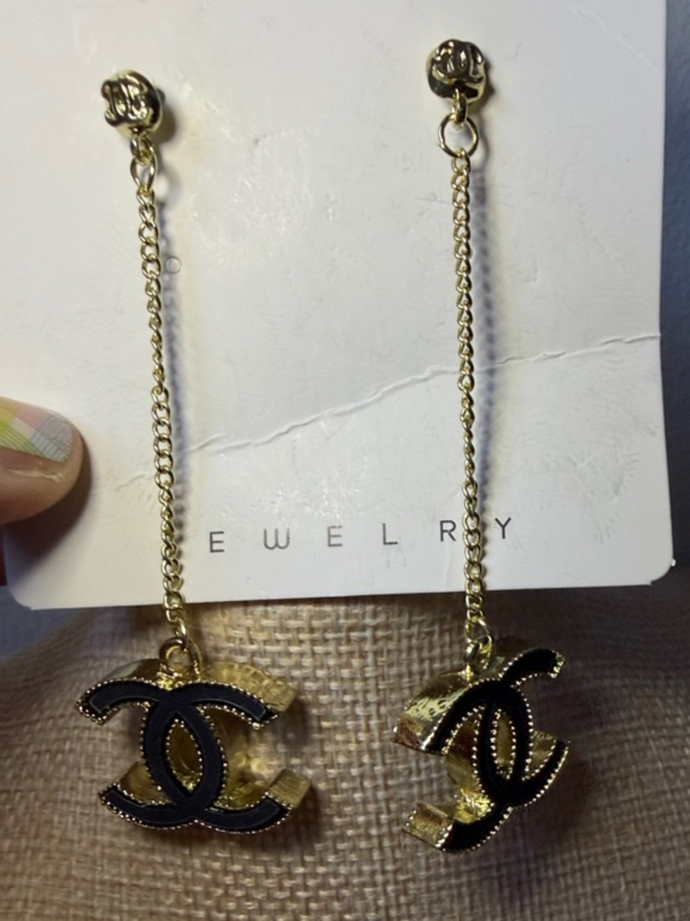 Gold & Black Double C Drop Earrings - CC